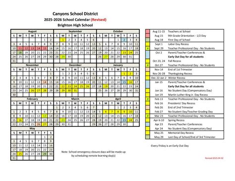 Canyons School District Calendar 2025-2026 | Holidays