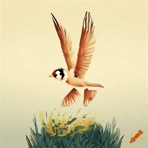 Detailed illustration of a european goldfinch bird taking off on Craiyon
