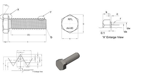 DIN 933 Grade A4-80 Bolts Dimension | BigBoltNut