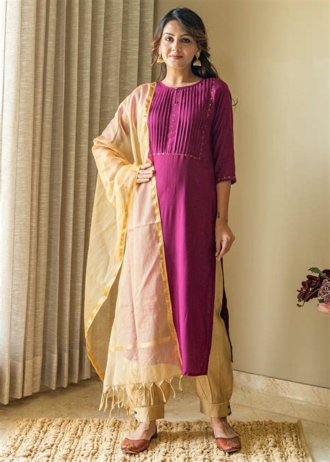 Get Rayon Kurta Set With Pintex With Duppata at ₹ 1639 | LBB Shop