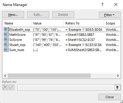 Image result for Excel 2019 Using Name Manager