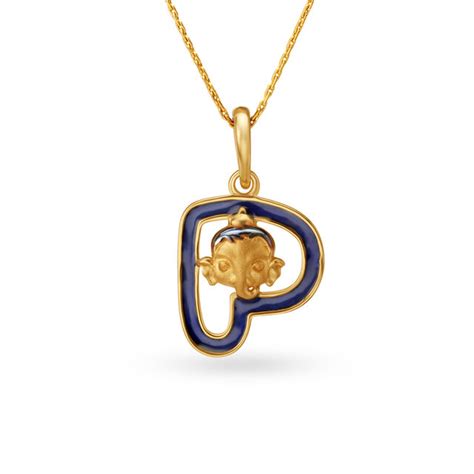 Ganesha And Letter P Gold Pendant for Kids