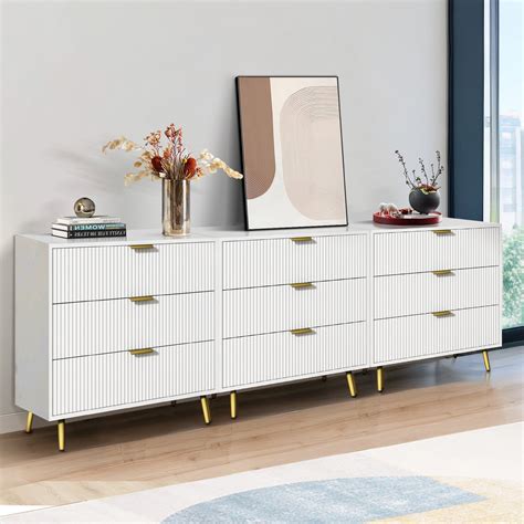 Dresser for Bedroom with 9 Storage Drawers, Fluted 9 Drawer Dresser ...