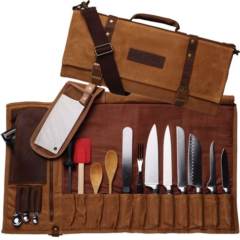 Chef Knife Bag Waxed Canvas Knife Roll Bag | 22 Pockets for Knives ...