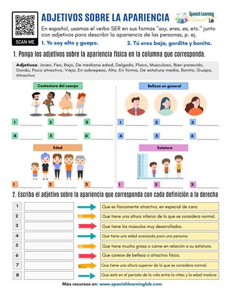 Adjetivos sobre la Apariencia en Español - Ejercicios en PDF - Spanish ...