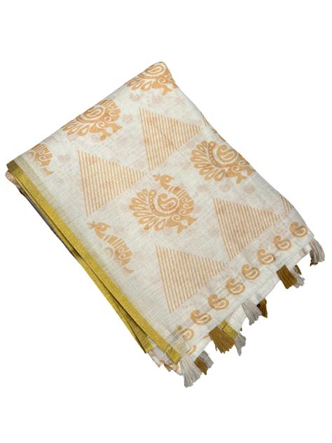 Southloom Cotton Saree with Floral Works Across Body in Beige ...