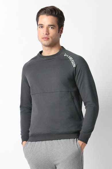 Van Heusen Flex Sweatshirts, Men Grey Solid Crew Neck Sweatshirt for ...