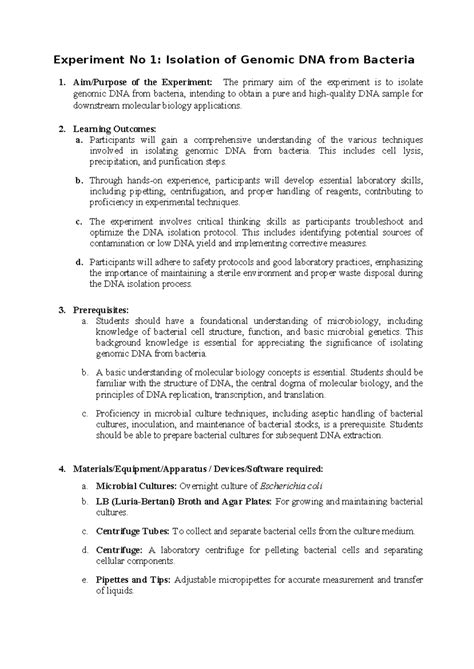 Genomic DNA Isolation - Experiment No 1: Isolation of Genomic DNA from ...