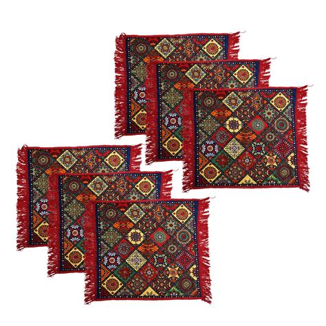 Kuber Industries Pack of 6 Velvet Finish pooja mat for sitting on floor ...