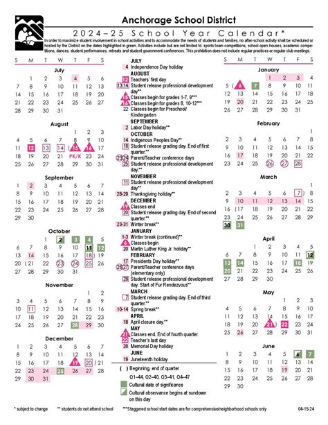 Anchorage School District Calendar 2025-2026 | ASD Holidays