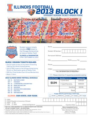 Illinois Football Student Season Ticket Order Form - Blank Fillable ...