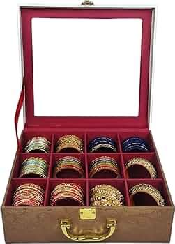 ADEENA Wooden 1 Piece Transparent Velvet Bangle Storage Box,Vanity Box ...