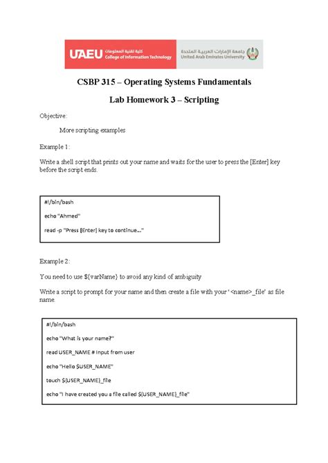 CSBP 315 OS Fundamentals Lab Homework 3: Scripting Examples - Studocu