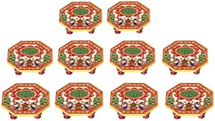 Handicrafts Paradise Marble Octagonal Puja Chowki Painted with Peacock ...