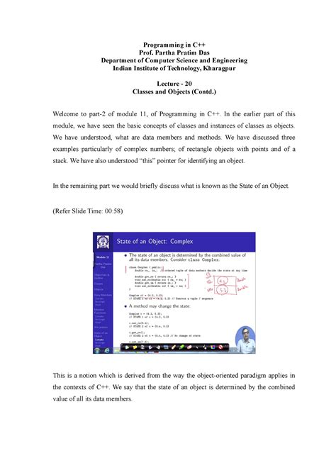 Lec 20 Module 11 Classes and Objects (Contd.) (Lecture 20 ...