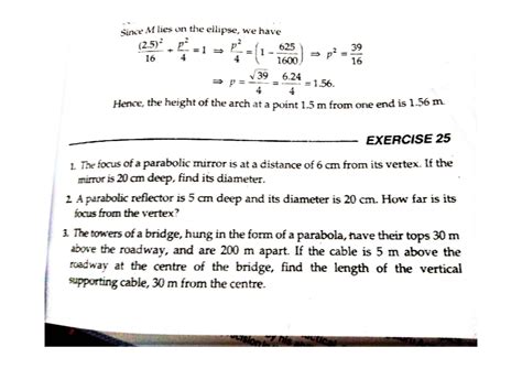 Mathematics Class 11: Application of Conic Sections and Exercises - Studocu