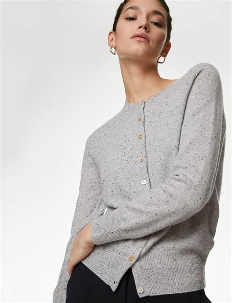 Buy Pure Cashmere Textured Crew Neck Cardigan at Marks & Spencer