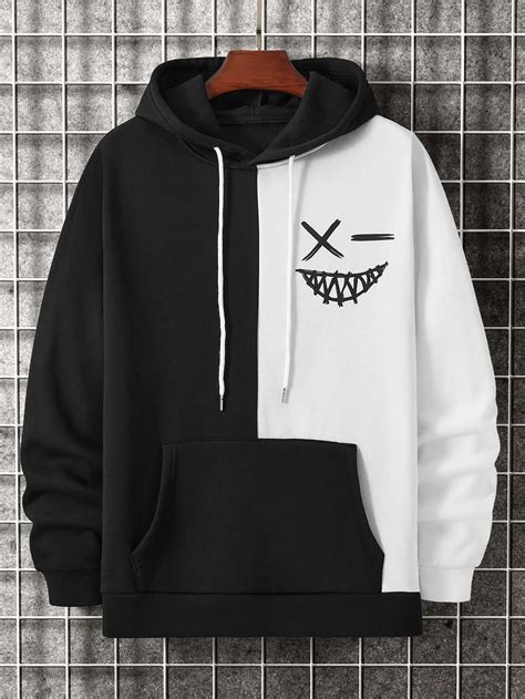 Men Cartoon Graphic Color Block Drawstring Hoodie | Pakaian bergaya ...