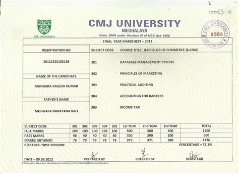 CMJ University — Verify marksheet, Page 2