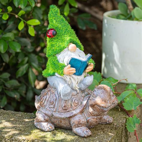 Buy Ovewios Garden Gnome Sitting on Turtle Outdoor Statues and ...