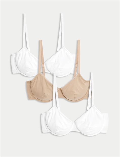Buy 3pk Cotton Wired Full Cup Bras A-E at Marks & Spencer