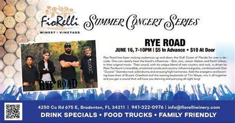 RYE ROAD- Summer Concert Series, Fiorelli Winery & Vineyard, Oneco, 16 ...