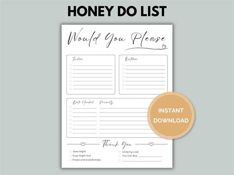 Honey Do List Printable | Would You Please List | Instant Download ...
