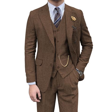 Herringbone Tweed 3 Piece Mens Suit Wool Blend Slim Fit Men Suits ...