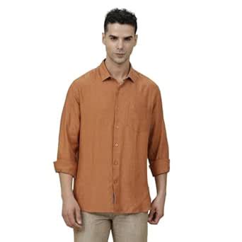 Linen Club Men's Pure Linen Orange Chambray Contemporary Fit Full ...
