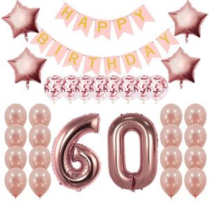 Nayugic 60th Rose Gold Foil Balloon Happy Birthday Banner 25 Rose Gold ...