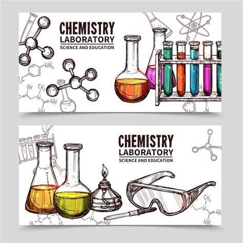 Chemistry laboratory sketch banners | Free Vector