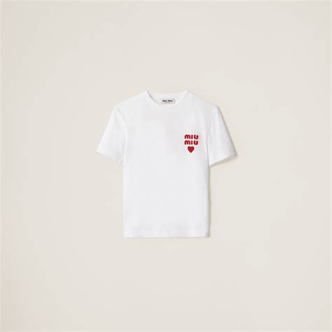 White Cotton Jersey T-shirt | Miu Miu
