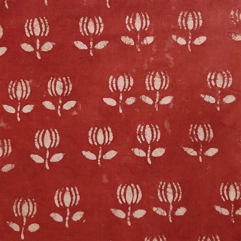Pure Cotton Dabu Rust With Lotus Hand Block Print Fabric – Sanskruti