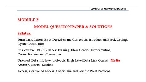 COMPUTER NETWORK (BCS502) MODULE 2: MODEL QUESTION PAPER SOLUTIONS ...
