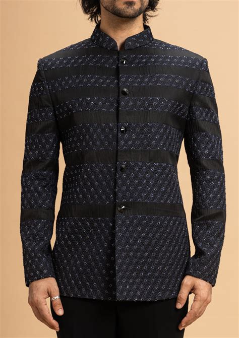 Blue Linen Satin Bandhgala with Cut Dana and thread work – Millionaire ...