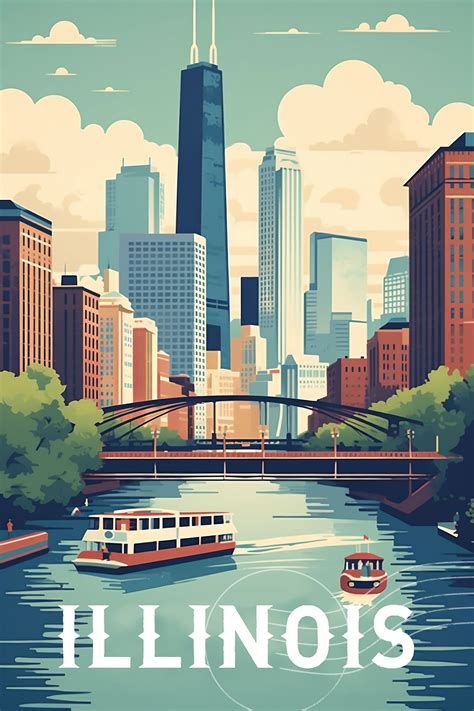 Illinois Vintage Travel Poster Print Wall Art Gift Idea Home Decor ...