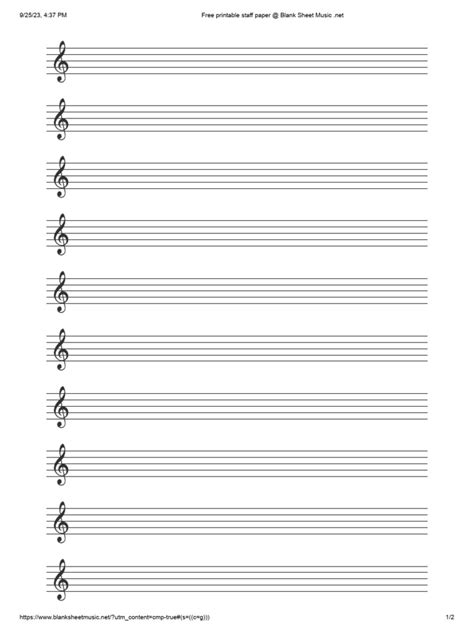 Free Printable Staff Paper @ Blank Sheet Music Violin | PDF