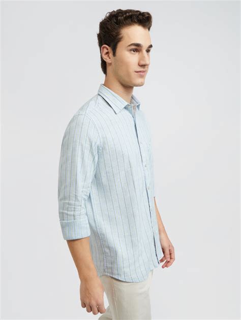 Colorplus Blue Stripe Tailored Fit Linen Blend Casual Shirt – MyRaymond