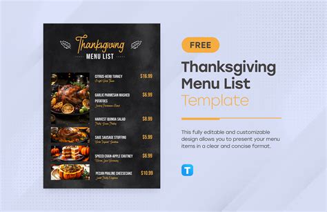 Free Thanksgiving Menu Templates, Editable and Printable