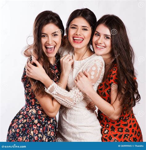 Group of Three Sexy, Beautiful Young Happy Women. Stock Image - Image ...