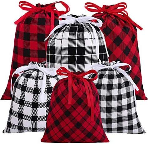 Partunay Pack Of 6 Christmas Red And Black 7×9 Candy Bag Drawstrings ...