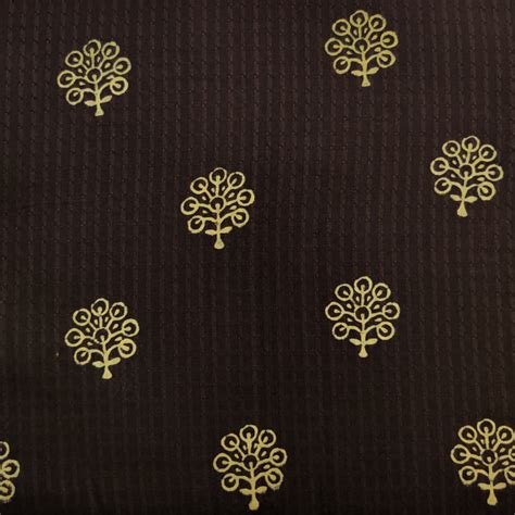 Pure Cotton Dabu Doby Brown With Yellow Curvy Tree Hand Block Print Fa ...