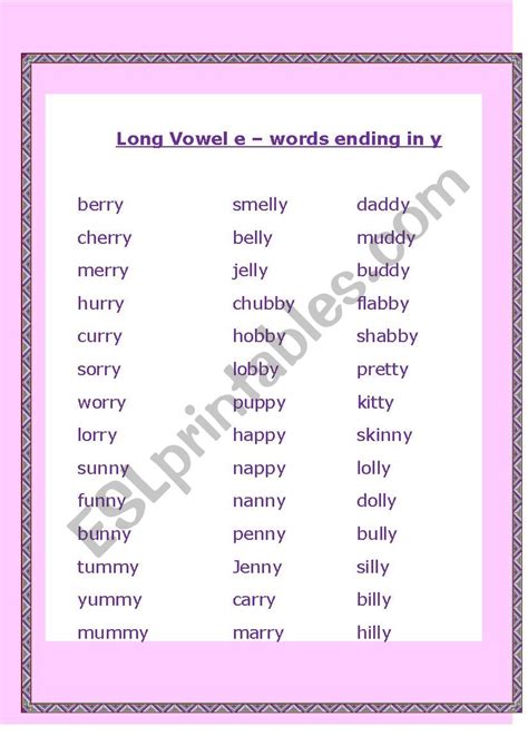 Long vowel e sound - words ending in y - ESL worksheet by ummzz