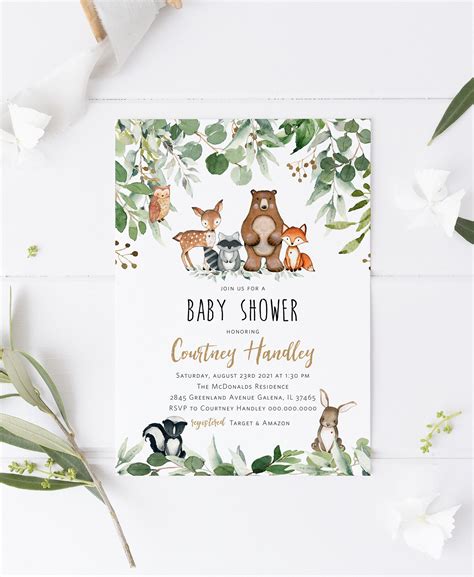 Woodland Baby Shower Invitation, Printable Baby Shower Invitation ...