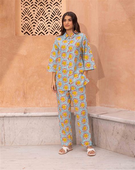 SunBurn Co-ord Set | Hand-Block Printed Cotton PJs | Phutari