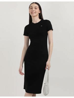 Buy Tommy Hilfiger Womens Black Solid Midi Dress (XXS) Online