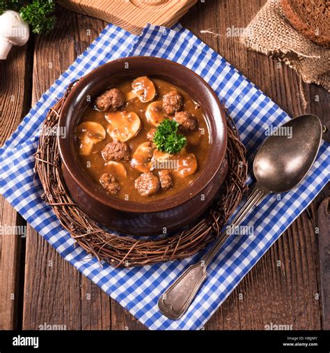 True North German mock turtle soup with mushrooms Stock Photo - Alamy
