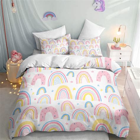 Amazon.com: BEDMUST Rainbow Full Duvet Cover Set for Girls Pink and ...