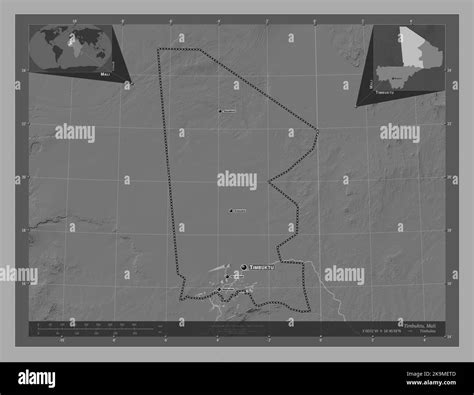 Timbuktu, region of Mali. Bilevel elevation map with lakes and rivers ...