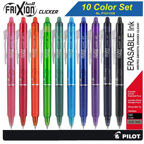 Pilot FriXion Clicker Retractable Erasable Gel Ink Pens, 10 Color Set ...
